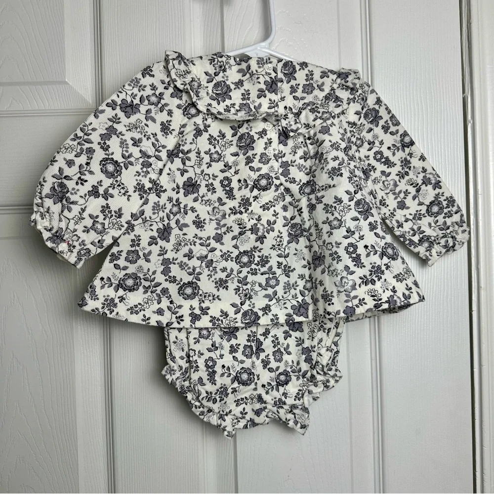NWT Janie and Jack Floral Corduroy Matching Baby Set 6–12M